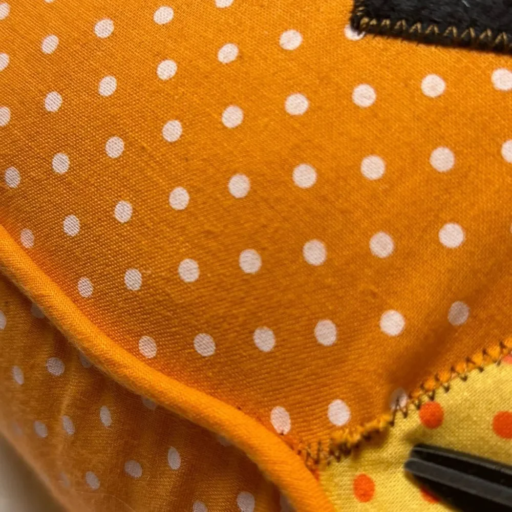 Happy Jack-O-Lantern Polka Dot Pumpkin Pillow